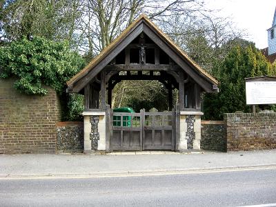 Lych gate and plaque war memorial at St Laurence's Church