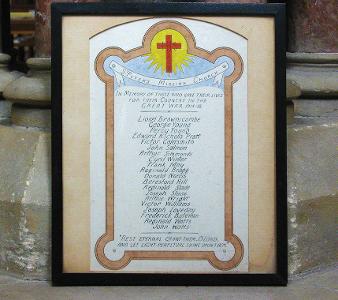 Roll of Honour (St Peter's Mission Church) at St Andrew's Church, Uxbridge