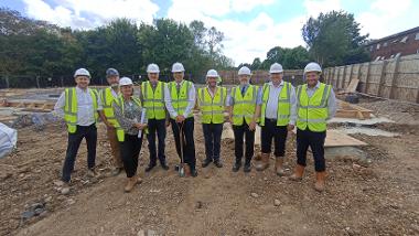 Cllr Leader, cabinet members and contractors on the development site in Hayes