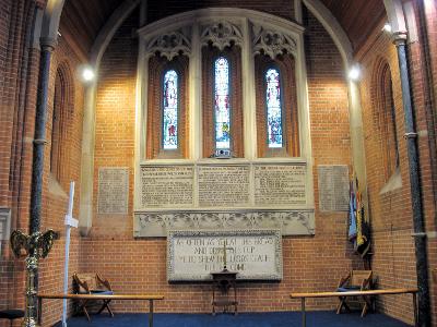 East Window - Stain Glass Window and Marble Tablets at Emmanuel Church