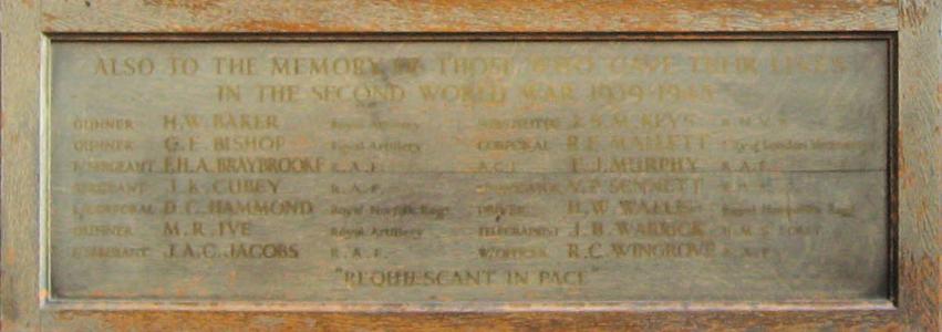 Wooden Memorial Tablet WW2 at St Martin of Tours' Church, Ruislip