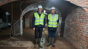 Cllr Eddie Lavery and Cllr Jonathan Bianco in the cellars of Cranford Park