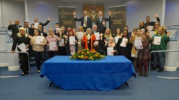 Leader, Mayor and Chief Executive with all the winners from the 2023 Hillingdon Community Awards