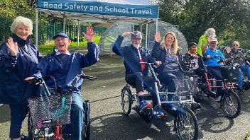 The council's dementia friendly cycling group, members and carers enyoying the new accessible cycles