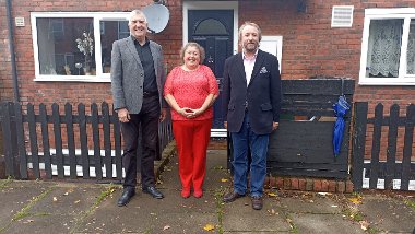 Cllr Eddie Lavery and Cllr Jonathan Bianco visit Janet Beasley's upgraded home in Uxbridge