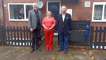 Cllr Eddie Lavery and Cllr Jonathan Bianco visit Janet Beasley's upgraded home in Uxbridge