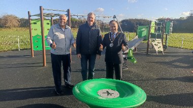 The Mayor of Hillingdon, Cllr Roy Chamdal and Cllr Eddie Lavery open the newly-refurbished playground in St Peter's Road, Cowley