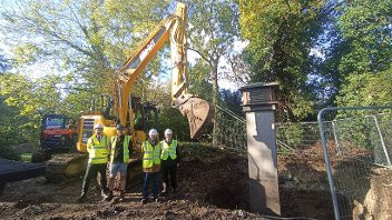 Cllr Jonathan Bianco with members of the council's capital projects team and representatives from Fullers as the restoration site