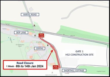 A map showing the phase 1 road closure