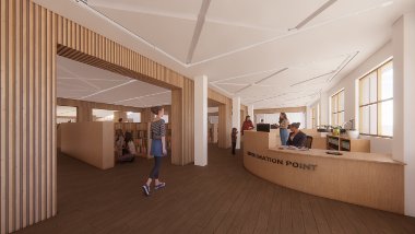 CGI image of how the relocated Uxbridge Library reception/front desk would look