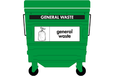 Large communal bin used for rubbish at flats.
