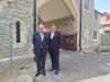 Cllr Jonathan Bianco and Cllr Steve Tuckwell outside the newly-refurbished Hillingdon and Uxbridge Cemetery Gatehouse