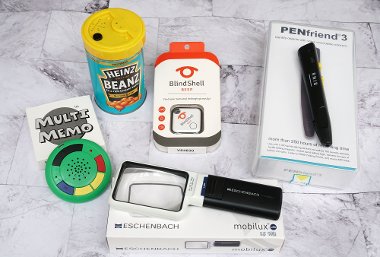 Photo of accessibility items for people who are visually impaired