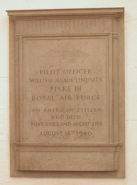 Memorial plaque to Billy Fiske at St Paul’s Cathedral.