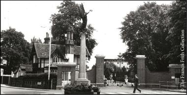 The RAF war memorial, with its winged Victory figure, outside St Andrews Gates, Uxbridge (undated). © The Francis Frith Collection
