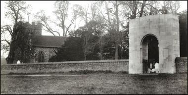 The gate to the ANZAC cemetery, Harefield, and St Mary’s Church, 1929.