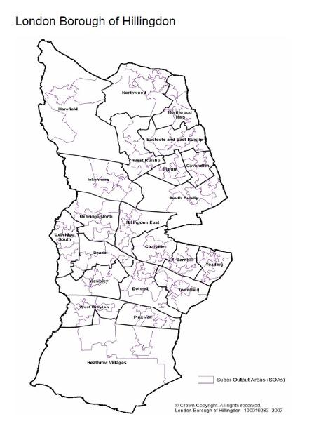 Ward map of Hillingdon - as of February 2022