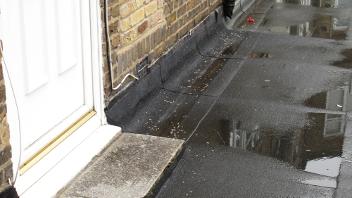 Maggots across the front doorway due to leaking sewage pipe